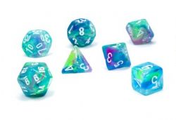 7 MINIATURE DICE RPG SET -  7 MINIATURE DICE, WATERLILY WITH WHITE -  FESTIVE CHX